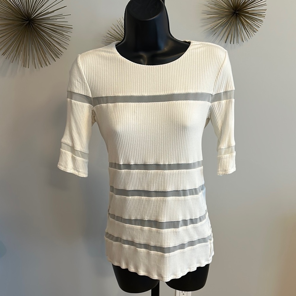 Elegant Cream and Gray Striped Women's Top​​